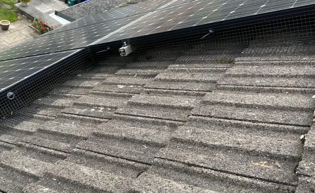 Solar panel bird proofing mesh with clips.