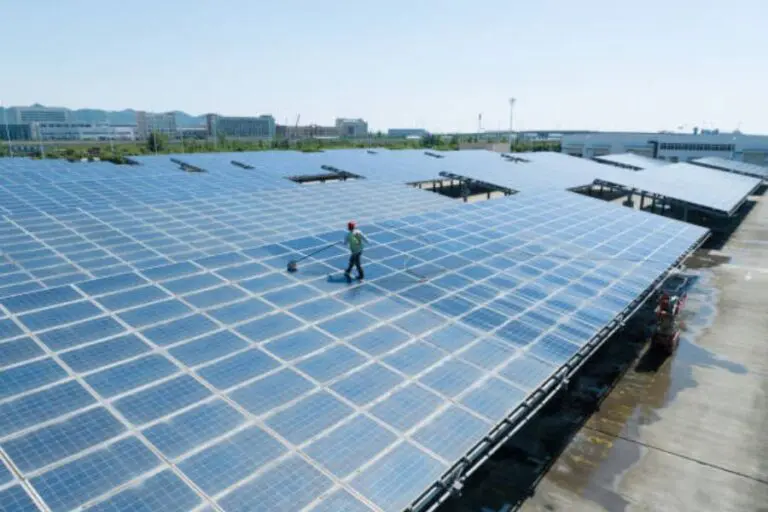 Large scale solar panel cleaning.