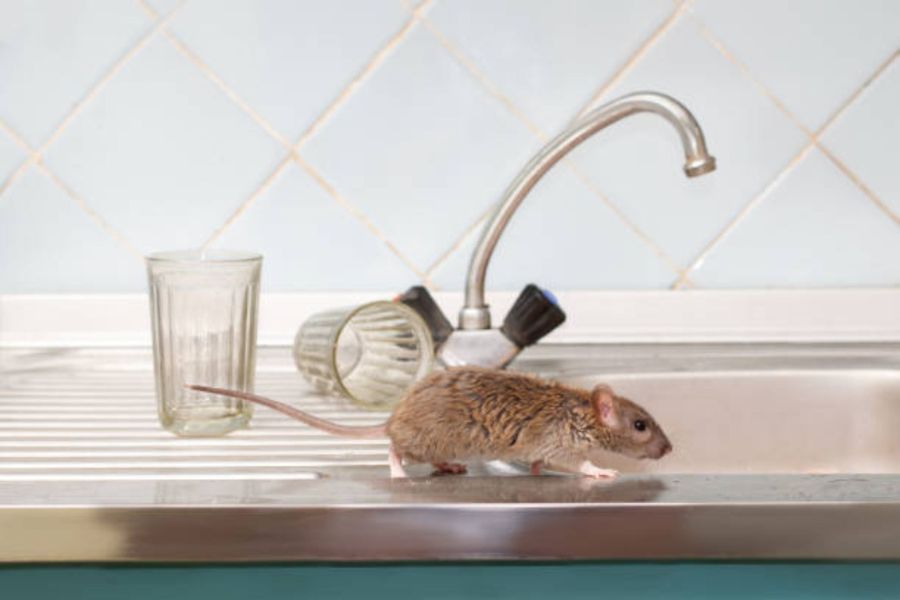 A mouse on a sink.