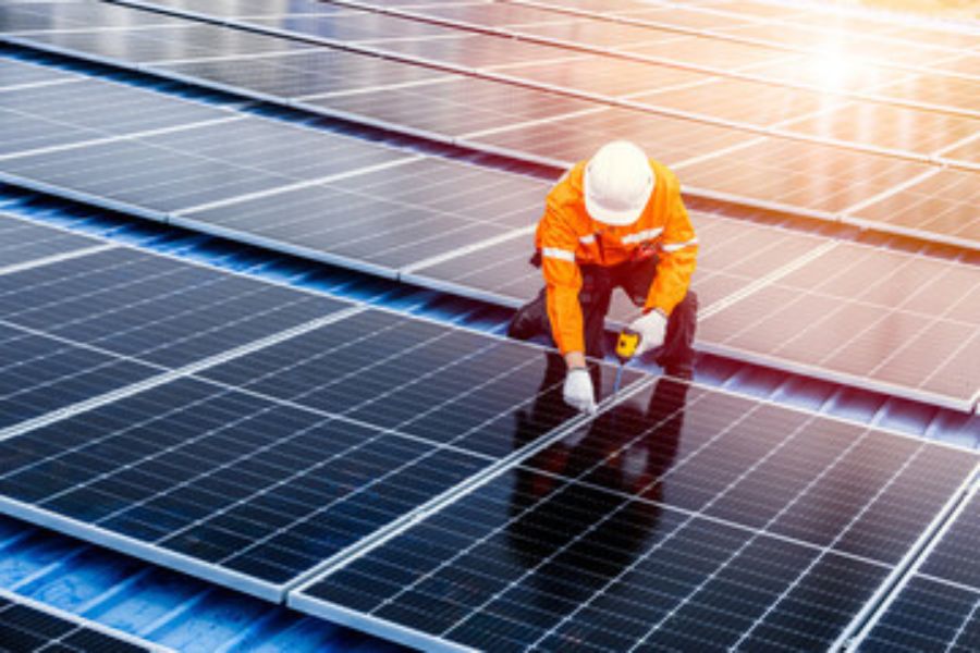 A solar panel inspection being carried out.